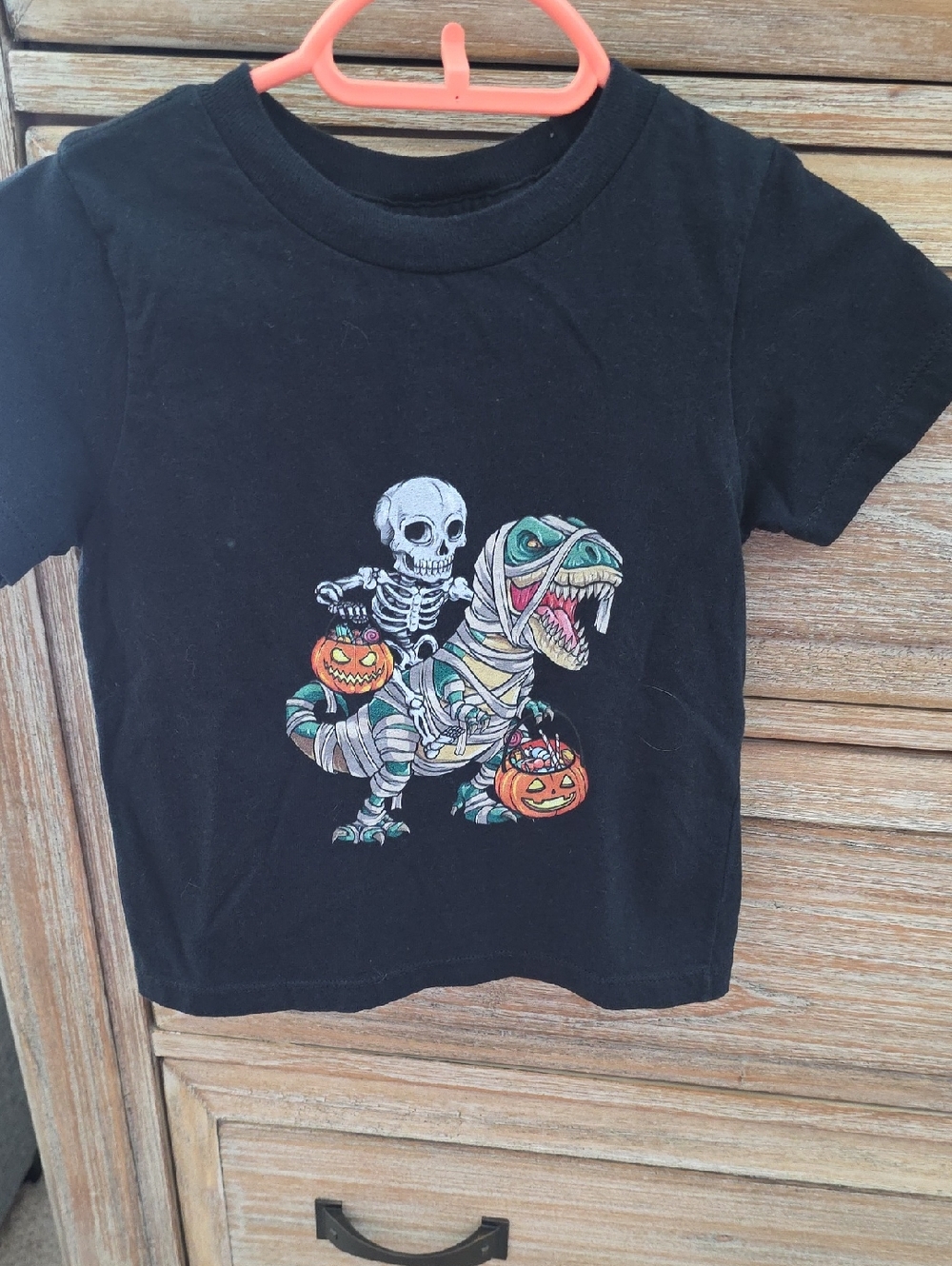 Black Halloween Skeleton & Mummy Dinosaur Tee